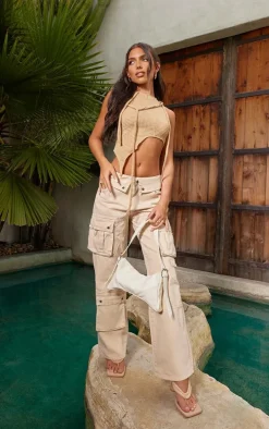 Stone Textured Asymmetric Hem Crop Top