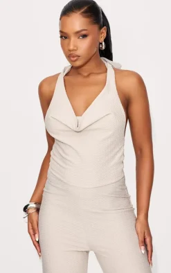 Stone Textured Halterneck Cowl Wide Leg Jumpsuit