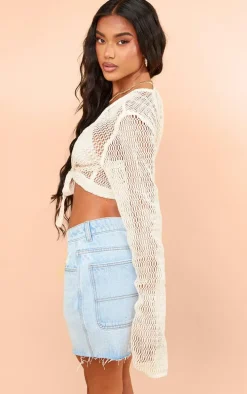 Stone Textured Knit Tie Front Blouse