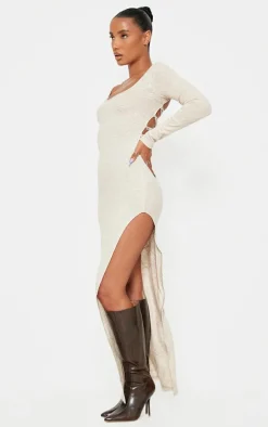 Stone Textured Lace Up Back Detail Maxi Dress