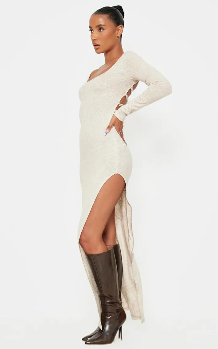 Stone Textured Lace Up Back Detail Maxi Dress
