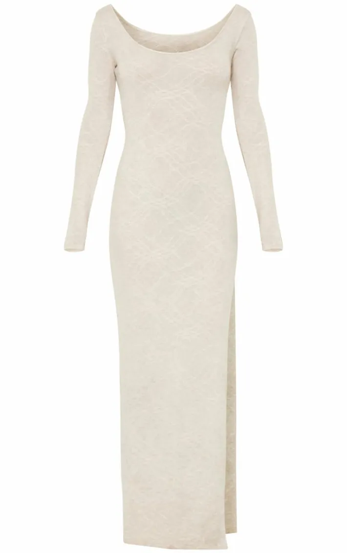 Stone Textured Lace Up Back Detail Maxi Dress