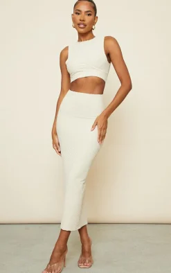 Stone Textured Racer Neck Cut Out Midaxi Dress