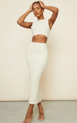 Stone Textured Racer Neck Cut Out Midaxi Dress