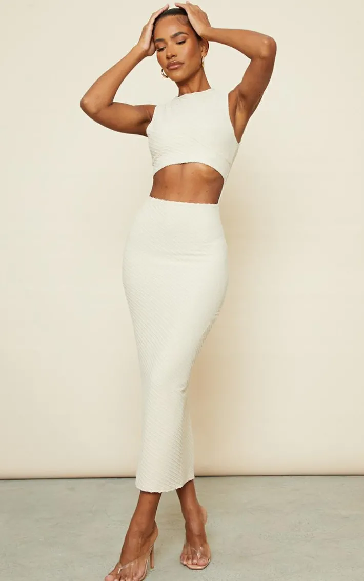 Stone Textured Racer Neck Cut Out Midaxi Dress