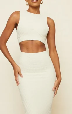 Stone Textured Racer Neck Cut Out Midaxi Dress