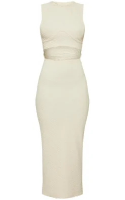 Stone Textured Racer Neck Cut Out Midaxi Dress