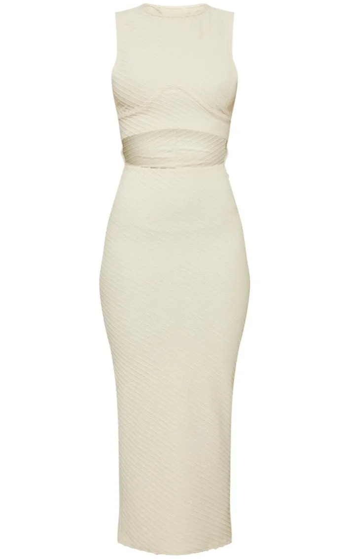 Stone Textured Racer Neck Cut Out Midaxi Dress