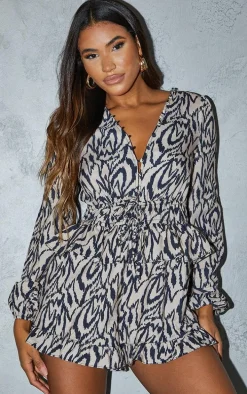 Stone Tiger Print Button Detail Romper