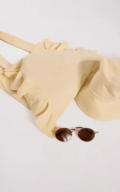 Stone Towelling Frill Tote Beach Bag