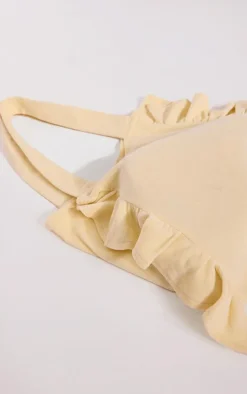 Stone Towelling Frill Tote Beach Bag