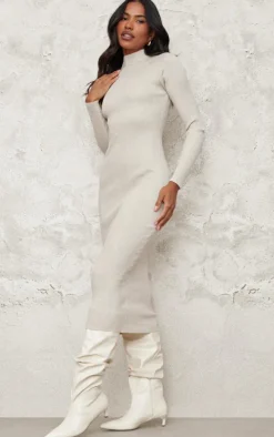 Stone Turtle Neck Knitted Bodycon Maxi Dress