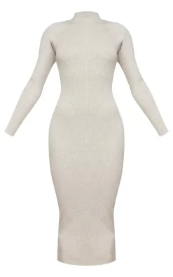Stone Turtle Neck Knitted Bodycon Maxi Dress