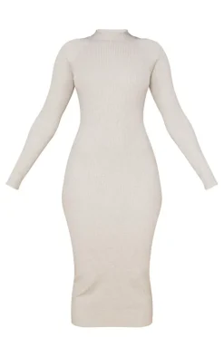 Stone Turtle Neck Knitted Bodycon Maxi Dress