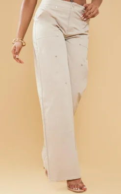 Stone Twill Contrast Seam Straight Leg Cargo Pants