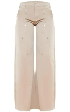 Stone Twill Contrast Seam Straight Leg Cargo Pants