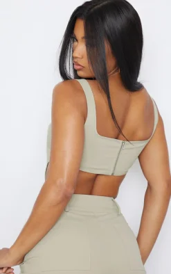 Stone Twill Dip Hem Structured Cargo Corset