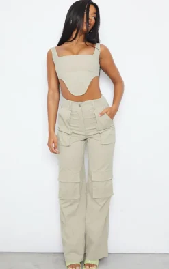 Stone Twill Dip Hem Structured Cargo Corset