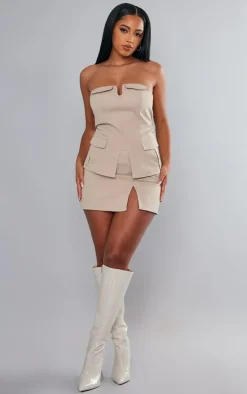 Stone Twill Fold Over Longline Cargo Corset