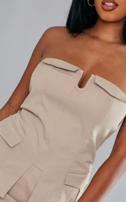 Stone Twill Fold Over Longline Cargo Corset