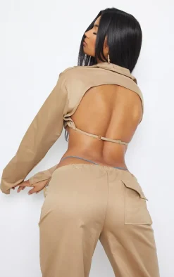 Stone Twill Open Back Cropped Shirt