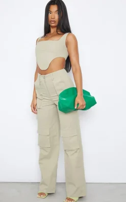 Stone Twill Pocket Detail High Waist Cargo Pants