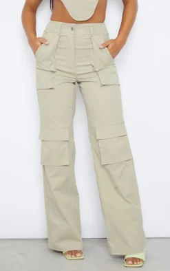Stone Twill Pocket Detail High Waist Cargo Pants