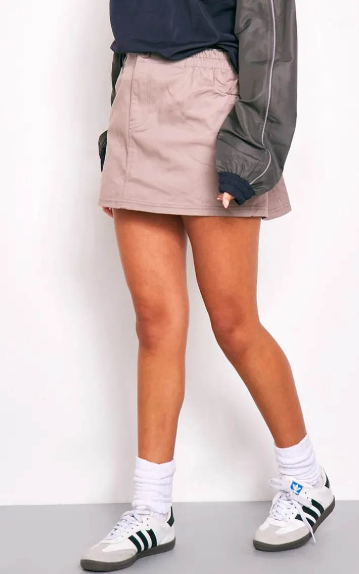 Stone Twill Pocket Front Micro Mini Cargo Skirt