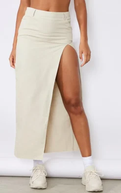 Stone Twill Split Thigh Midaxi Skirt