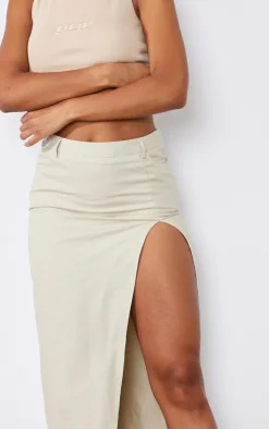 Stone Twill Split Thigh Midaxi Skirt