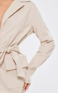 Stone Utility Pocket Detail Tie Cargo Dress