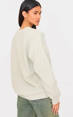 Stone Washed Downtown Car Printed Sweatshirt