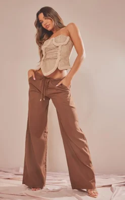 Stone Washed Faux Leather Lace Up Front Fur Trim Under Wire Crop Top