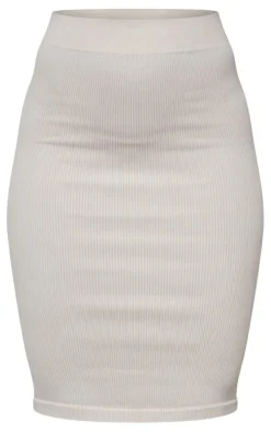 Stone Washed Snatched Rib Low Rise Midi Skirt