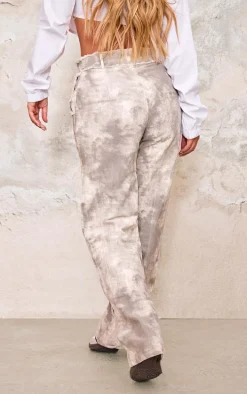 Stone Washed Twill Exposed Seam Straight Leg Pants