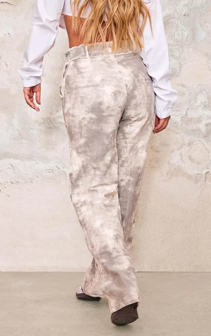 Stone Washed Twill Exposed Seam Straight Leg Pants