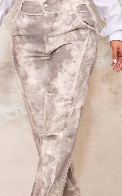 Stone Washed Twill Exposed Seam Straight Leg Pants