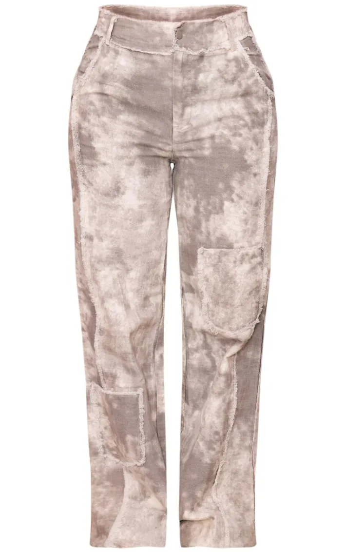 Stone Washed Twill Exposed Seam Straight Leg Pants