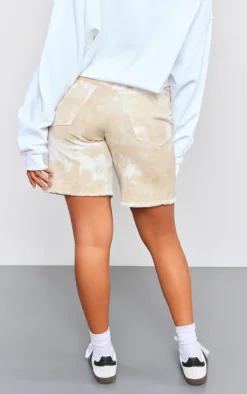 Stone Washed Twill Oversized Raw Hem Long Shorts