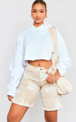 Stone Washed Twill Oversized Raw Hem Long Shorts