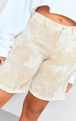 Stone Washed Twill Oversized Raw Hem Long Shorts