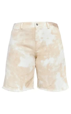 Stone Washed Twill Oversized Raw Hem Long Shorts