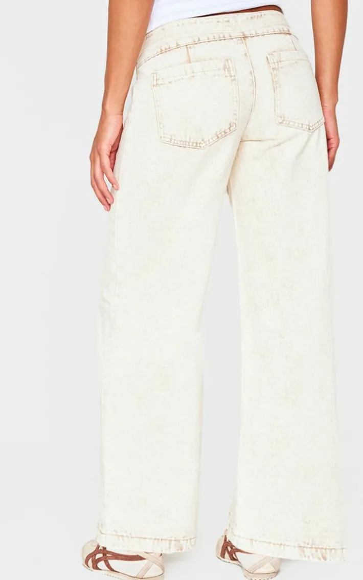 Stone Washed Twill Tie Belt Detail Wide Leg Pants