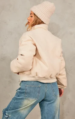 Stone Wool Look Zip Up Layer Puffer Coat