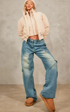 Stone Wool Look Zip Up Layer Puffer Coat