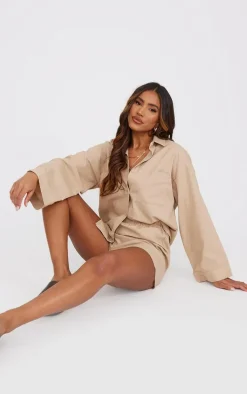 Stone Woven Balloon Sleeve Oversized Shirt