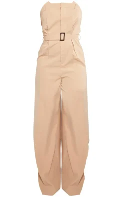 Stone Woven Belted Bandeau Wide Leg Jumpsuit