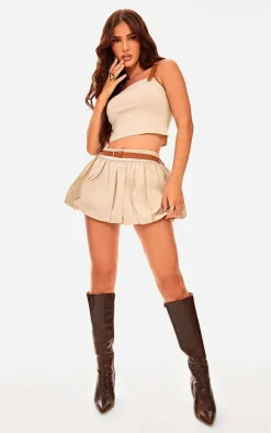 Stone Woven Belted Puff Ball Skirt