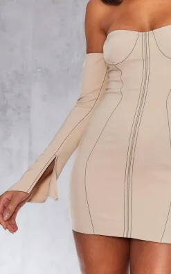 Stone Woven Cup Detail Bardot Shift Dress