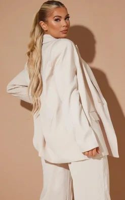 Stone Woven Extreme Oversized Shoulder Pad Pocket Blazer